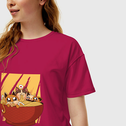 Женская футболка оверсайз Котята в миске с лапшой / Маджента – фото 3