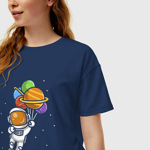 Женская футболка оверсайз Мультяшный космос / Тёмно-синий – фото 3