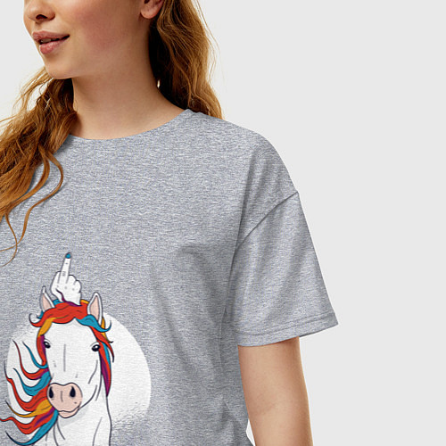 Женская футболка оверсайз Единорог рог-неприличный жест / Меланж – фото 3