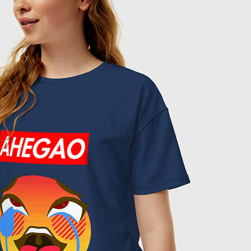 Женская футболка оверсайз AHEGAO EMOJI / Тёмно-синий – фото 3