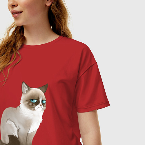 Женская футболка оверсайз Grumpy Cat / Красный – фото 3