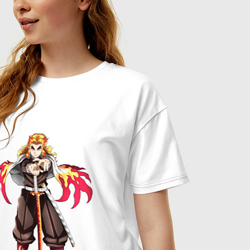 Женская футболка оверсайз ШИНДЖУРО РЕНГОКУ KNY / Белый – фото 3