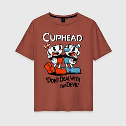 Футболка оверсайз женская Cuphead, Dont deal with devil, цвет: кирпичный