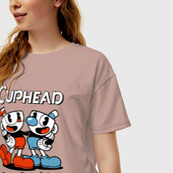 Футболка оверсайз женская Cuphead, Dont deal with devil, цвет: пыльно-розовый — фото 2