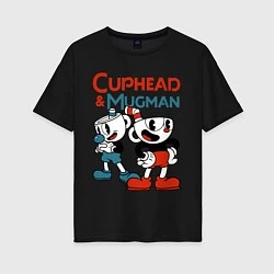 Футболка оверсайз женская Cuphead & Mugman, цвет: черный