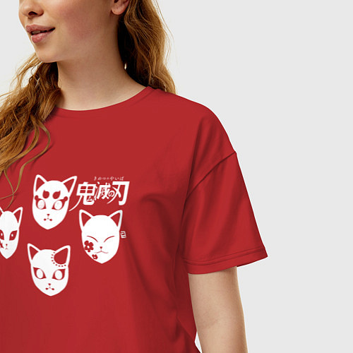Женская футболка оверсайз МАСКИ Клинок, рассекающий демонов / Красный – фото 3