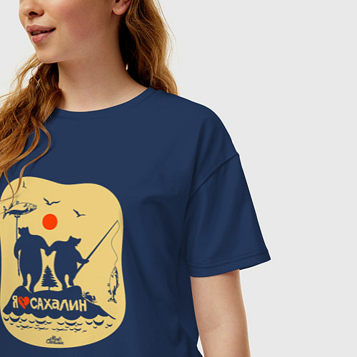 Женская футболка оверсайз Я люблю Сахалин / Тёмно-синий – фото 3