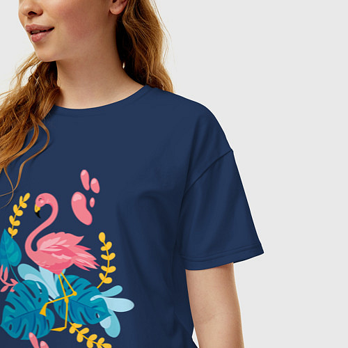 Женская футболка оверсайз Фламинго / Тёмно-синий – фото 3