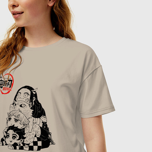 Женская футболка оверсайз Танджиро Зеницу Иноске Незуко / Миндальный – фото 3