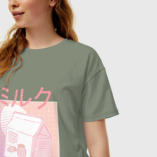 Женская футболка оверсайз Vaporwave Strawberry Milk / Авокадо – фото 3