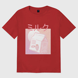 Футболка оверсайз женская Vaporwave Strawberry Milk, цвет: красный
