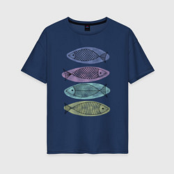 Футболка оверсайз женская Рыбы, цвет: тёмно-синий