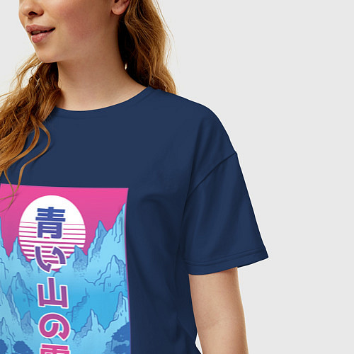 Женская футболка оверсайз Горный Пейзаж Vaporwave / Тёмно-синий – фото 3