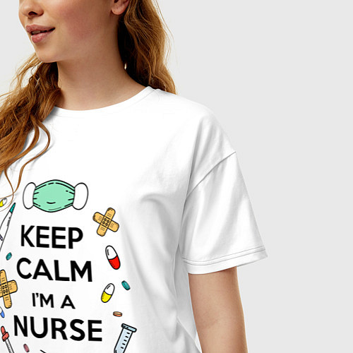 Женская футболка оверсайз Keep Calm Медсестра / Белый – фото 3