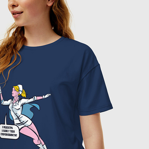 Женская футболка оверсайз Супергерой Медсестра / Тёмно-синий – фото 3