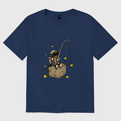 Футболка оверсайз женская Космическая Рыбалка на луне, цвет: тёмно-синий