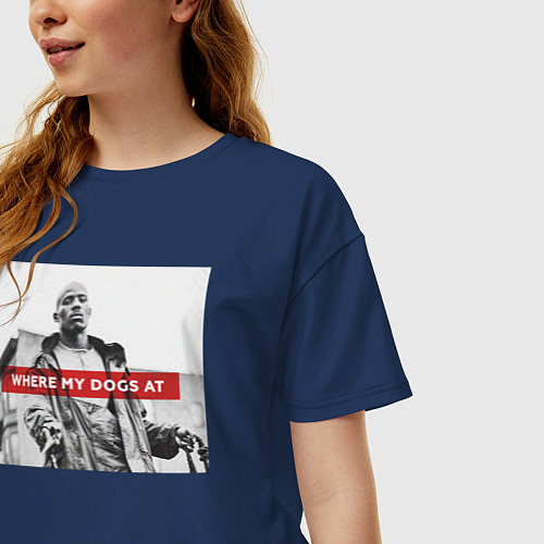 Женская футболка оверсайз DMX - Where my dogs at / Тёмно-синий – фото 3