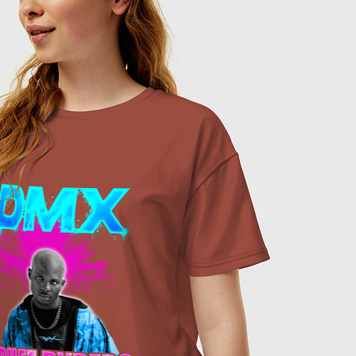 Женская футболка оверсайз DMX NEON ЛЕГЕНДА РЭПА / Кирпичный – фото 3