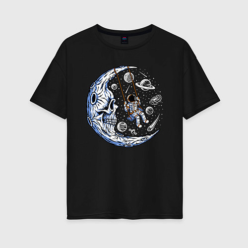 Женская футболка оверсайз На луне / Черный – фото 1