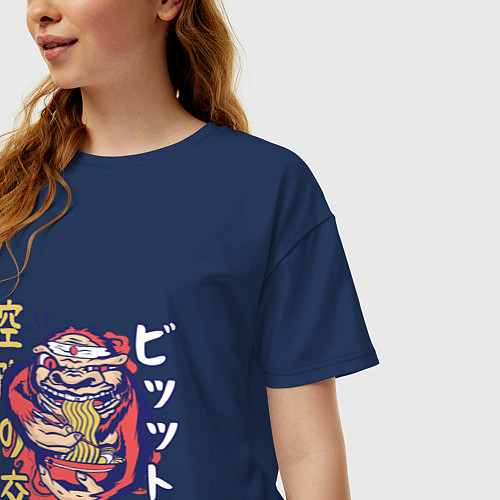 Женская футболка оверсайз Bigfoot Ramen Eater / Тёмно-синий – фото 3
