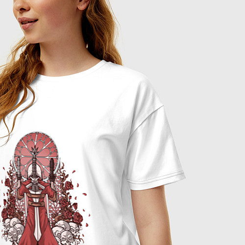 Женская футболка оверсайз Данте в розах / Белый – фото 3