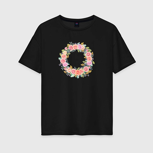 Женская футболка оверсайз Цветочный Венок / Черный – фото 1