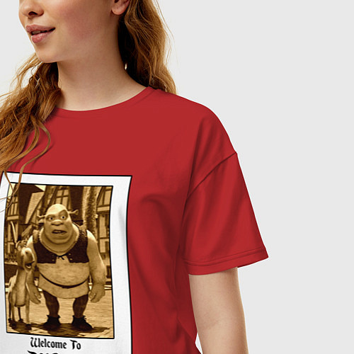Женская футболка оверсайз Шрек с ослом / Красный – фото 3