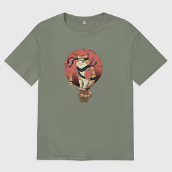 Женская футболка оверсайз Кот самурай