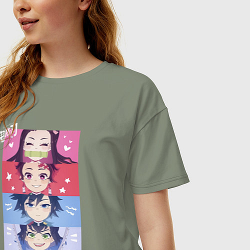 Женская футболка оверсайз Клинок, рассекающий демонов ГЕРОИ / Авокадо – фото 3