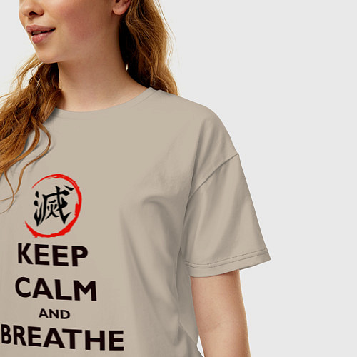 Женская футболка оверсайз KEEP CALM and BREATHE / Миндальный – фото 3