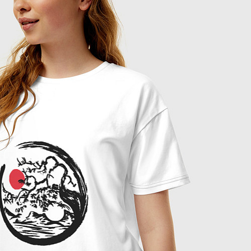 Женская футболка оверсайз Инь и Янь пейзаж в стиле Энсо / Белый – фото 3