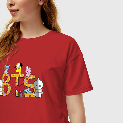 Женская футболка оверсайз BTS ПЕРСОНАЖИ BT21 / Красный – фото 3