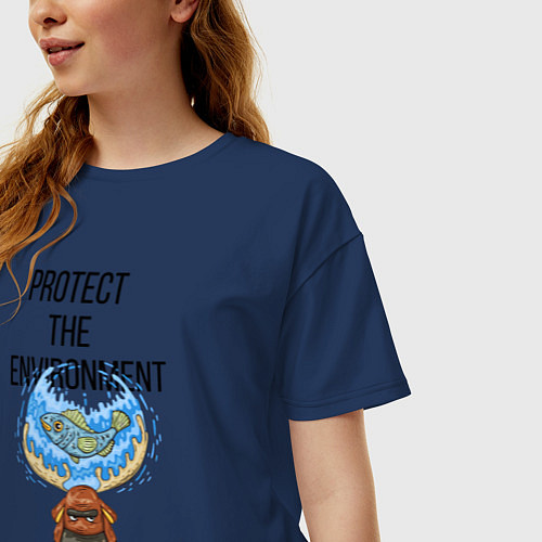 Женская футболка оверсайз Берегите Природу / Тёмно-синий – фото 3
