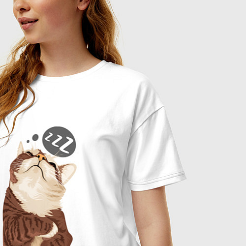 Женская футболка оверсайз СПЯЩИЙ КОТ / Белый – фото 3
