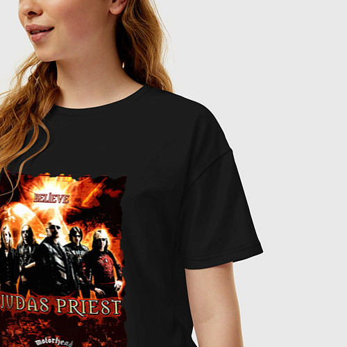Женская футболка оверсайз Judas Priest Хард-Рок / Черный – фото 3