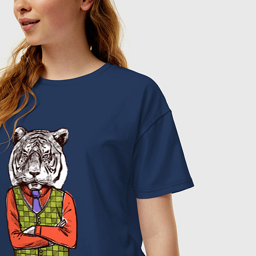 Женская футболка оверсайз Тигр Хипстер / Тёмно-синий – фото 3