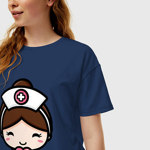 Женская футболка оверсайз Nurse Медсестра Z / Тёмно-синий – фото 3