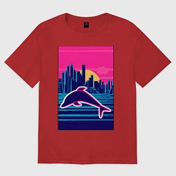 Футболка оверсайз женская Дельфин на фоне города, цвет: красный