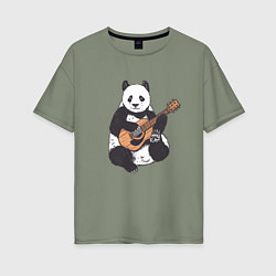 Футболка оверсайз женская Панда гитарист Panda Guitar, цвет: авокадо