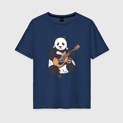 Футболка оверсайз женская Панда гитарист Panda Guitar, цвет: тёмно-синий
