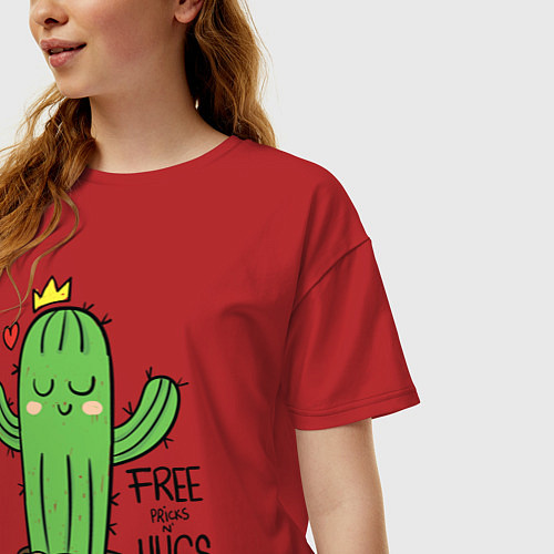 Женская футболка оверсайз Милый маленький кактус / Красный – фото 3