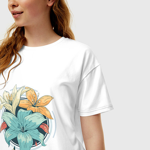 Женская футболка оверсайз Букет летних Лилий / Белый – фото 3
