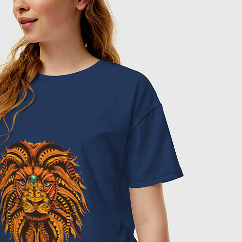 Женская футболка оверсайз Голова Льва узор Мандала / Тёмно-синий – фото 3