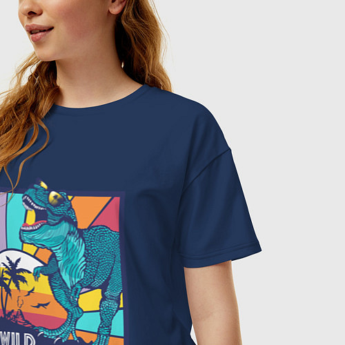 Женская футболка оверсайз WILD LAND ДИНОЗАВР T-REX / Тёмно-синий – фото 3