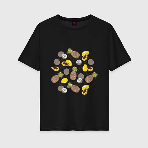 Женская футболка оверсайз Ананас папайя кокос / Черный – фото 1