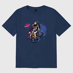 Футболка оверсайз женская Космонавт на велосипеде, цвет: тёмно-синий