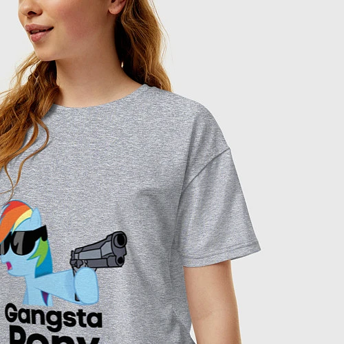 Женская футболка оверсайз Gangsta pony / Меланж – фото 3