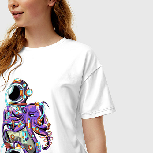 Женская футболка оверсайз Осьминог и Космонавт / Белый – фото 3
