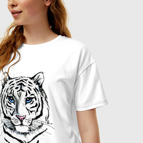 Женская футболка оверсайз Белый тигр / Белый – фото 3