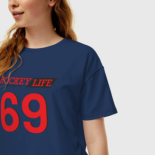 Женская футболка оверсайз Hockey life Number series / Тёмно-синий – фото 3